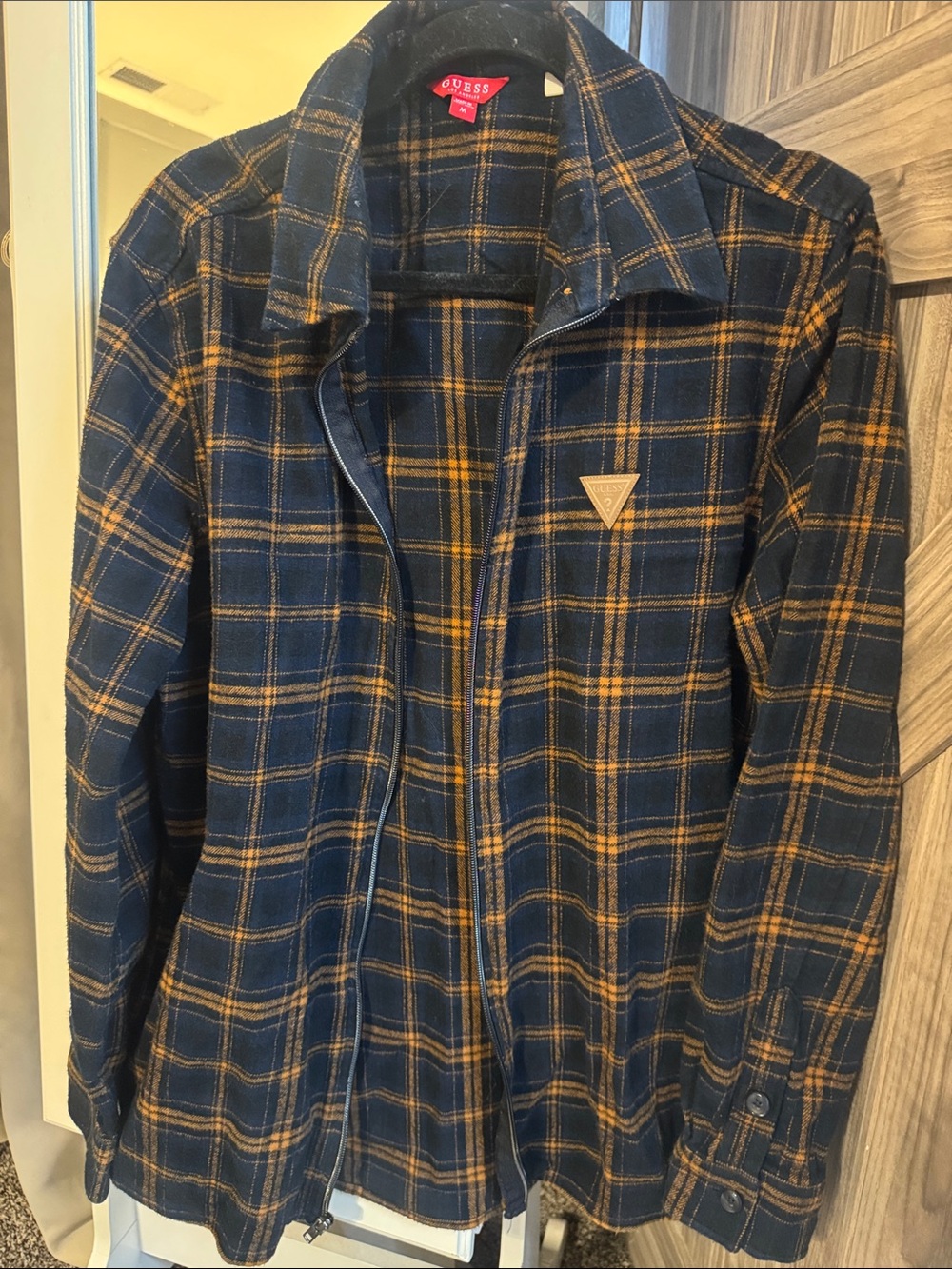 GUESS Navy & Mustard Plaid Lightweight Zip Shirt Jacket
